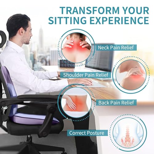 Image of FLORICH Seat Cushion and Lumbar Support Pillow for Office Chair Car Neck Headrest Pillow Memory Foam Seat Pads Pressure Relief Back Cushion and Carseat Pads(Purple)
