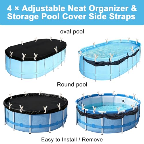 Pool Cover Clips Holder Kit - 12pcs Large Pool Clamps & 4 Side Organizer Straps for Above Ground Pools, 5.1\" Heavy-Duty Winter Windproof Clip & Adjustable Side Holders for Outdoor Swimming Pool Cover