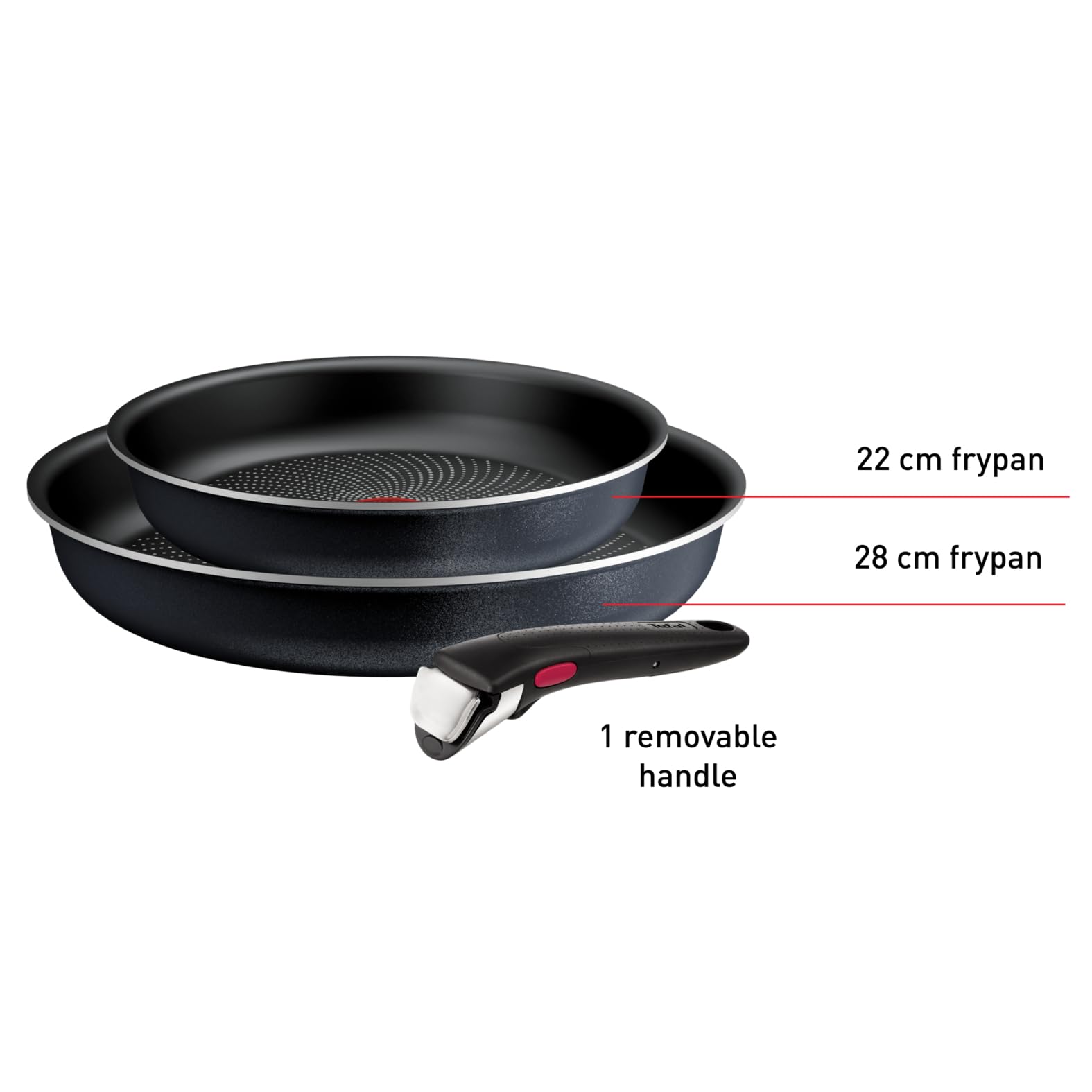 Tefal L72390 3-częściowy zestaw patelni ze zdejmowanym uchwytem Ingenio Enjoy, 24/28 cm, zajmuje mało miejsca, zestaw patelni z powłoką zapobiegającą przywieraniu, wszystkie rodzaje kuchenek