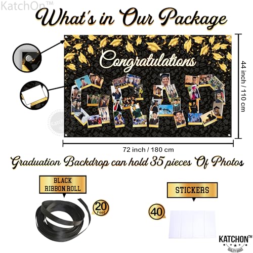 Image of KatchOn, Congratulations Graduation Photo Banner - Xtralarge, 72x44 Inch | Personalized Grad Photo Banner | Black and Gold Congratulations Grad Backdrop | 2026 Graduation Decorations