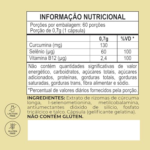 Natural Body Curcumina 100mg + Selenio e Vitamina B12 com 60 cápsulas, Nutrição Natural Curcumina -