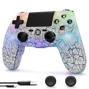 CHENGDAO Controller für PS4 Wireless Joystick Controller LED per Playstation 4/Pro/Slim con retroilluminazione RGB regolabile, Batteria da 1000 mAh, sensore di movimento Dual Shock a 6 ass, Weiß