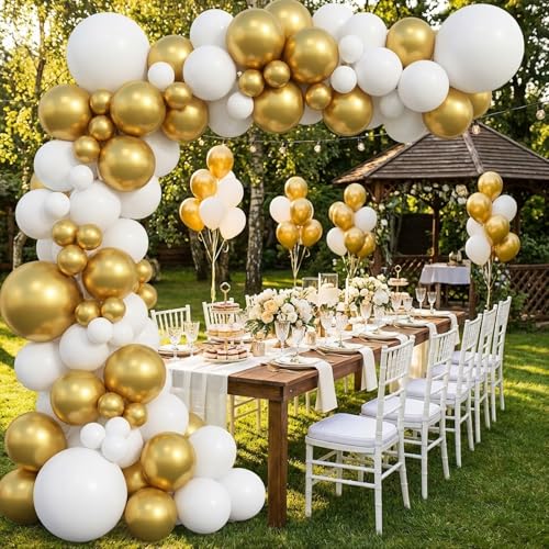 Image of RUBFAC Metallic Gold Balloons 65pcs, 12 Inch Party Balloon with Ribbons for Birthday, Wedding, Baby Shower, Graduation Decorations