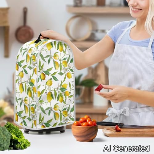 Image of Yellow Lemon Blender Dust Cover, Anti Fingerprint Polyester Stand Mixer or Coffee Maker Appliance Protector, Machine Washable Blender Cover for Kitchen Appliance