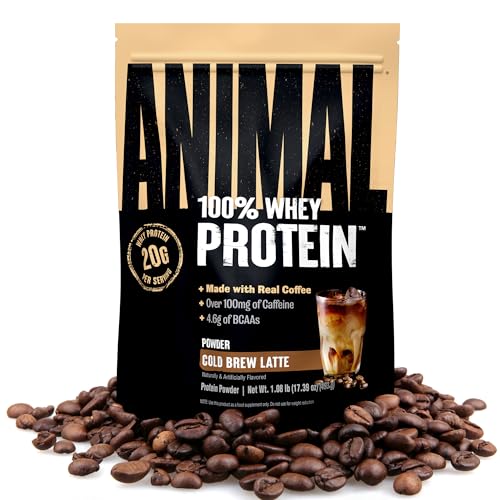 Image of Animal 100% Whey Protein Powder Instant Iced Coffee - Real Coffee for Preworkout, Post Workout Whey Blend + 20g of Protein Shake, 120mg of Caffeine Meal Replacement with BCAA - Cold Brew Latte, 1 lb