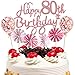 Feelairy Dekoracja na tort 80. urodziny Kobieta, Glitter Cake Topper Happy 80th Birthday różowe złoto, dekoracja na ciasto urodziny konfetti balony i wachlarze papierowe, babeczka Topper tort urodzinowy dekoracja kobieta