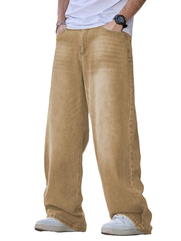 Men's High Waist Stretchable Oversized Baggy Loose Relax Fit Wide Leg Boy Friend Casual Denim Jeans Pant for Men (Black, Blue, Grey, White, Khaki) & Size Options 28-40-image-40