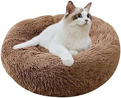 Awolf Cat Beds for Indoor Cats, 20 Inch Fluffy Calming Washable Cat Bed for Small Medium Large Cat & Dog, Self Warming Donut Faux Fur Cat Bed with Slip-Resistant Bottom