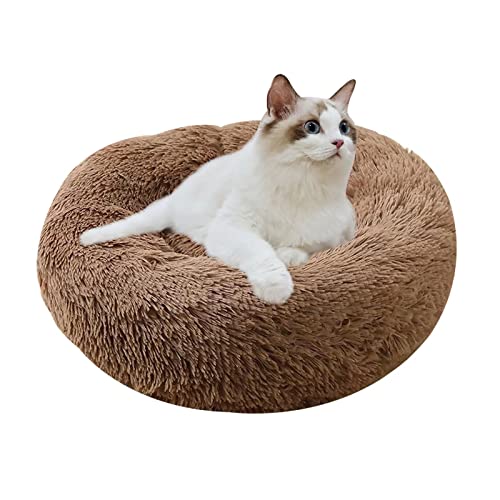 Awolf Cat Beds For Indoor Cats, 20 Inch Fluffy Calming Washable Cat Bed For Small Medium Large Cat & Dog, Self Warming Donut Faux Fur Cat Bed With Slip-Resistant Bottom #TOP27