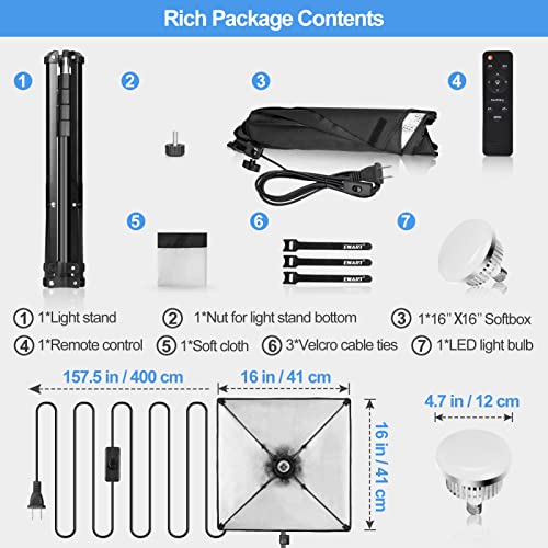 Emart Softbox Lighting Kit,16"X16" Soft Box And 3 Colors Temperature 3000-5500K 85W Led Light Kit With Remote,Professional Softbox Photography Light Kit For Portrait,Video Recording, Filming(1Pack) #TOP4