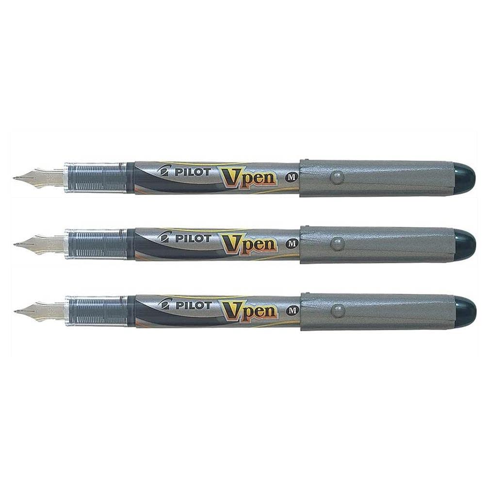PILOT Lot de 3 Stylos plume V-​Pen, couleur de l'encre: noir