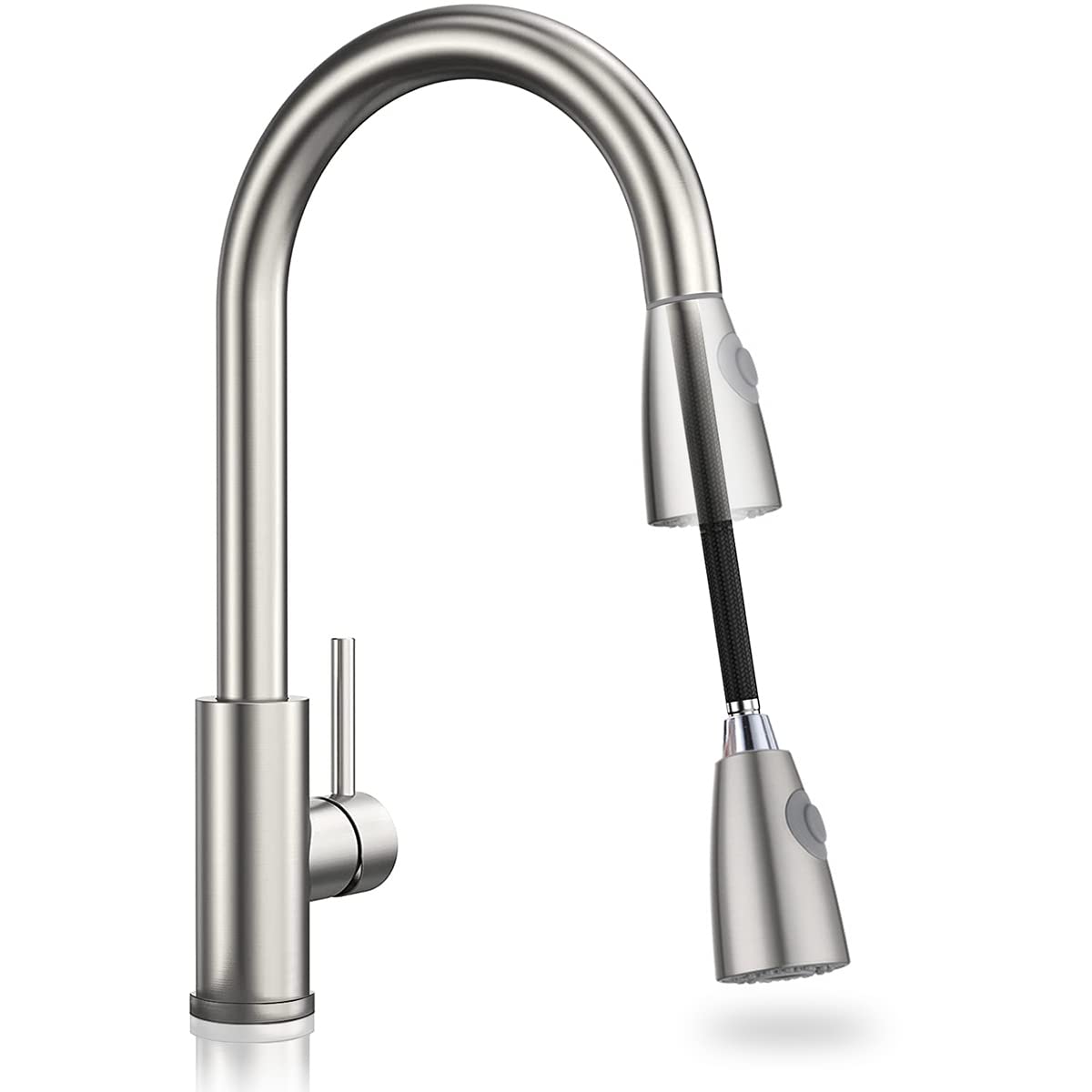 HELEE Kitchen Faucet with Pull Down Sprayer Brushed Nickel, High Arc Single Handle Kitchen Sink Faucet with Water Lines, Single Handle Faucets High Arc Commercial Modern for Kitchen Sink (Silver)