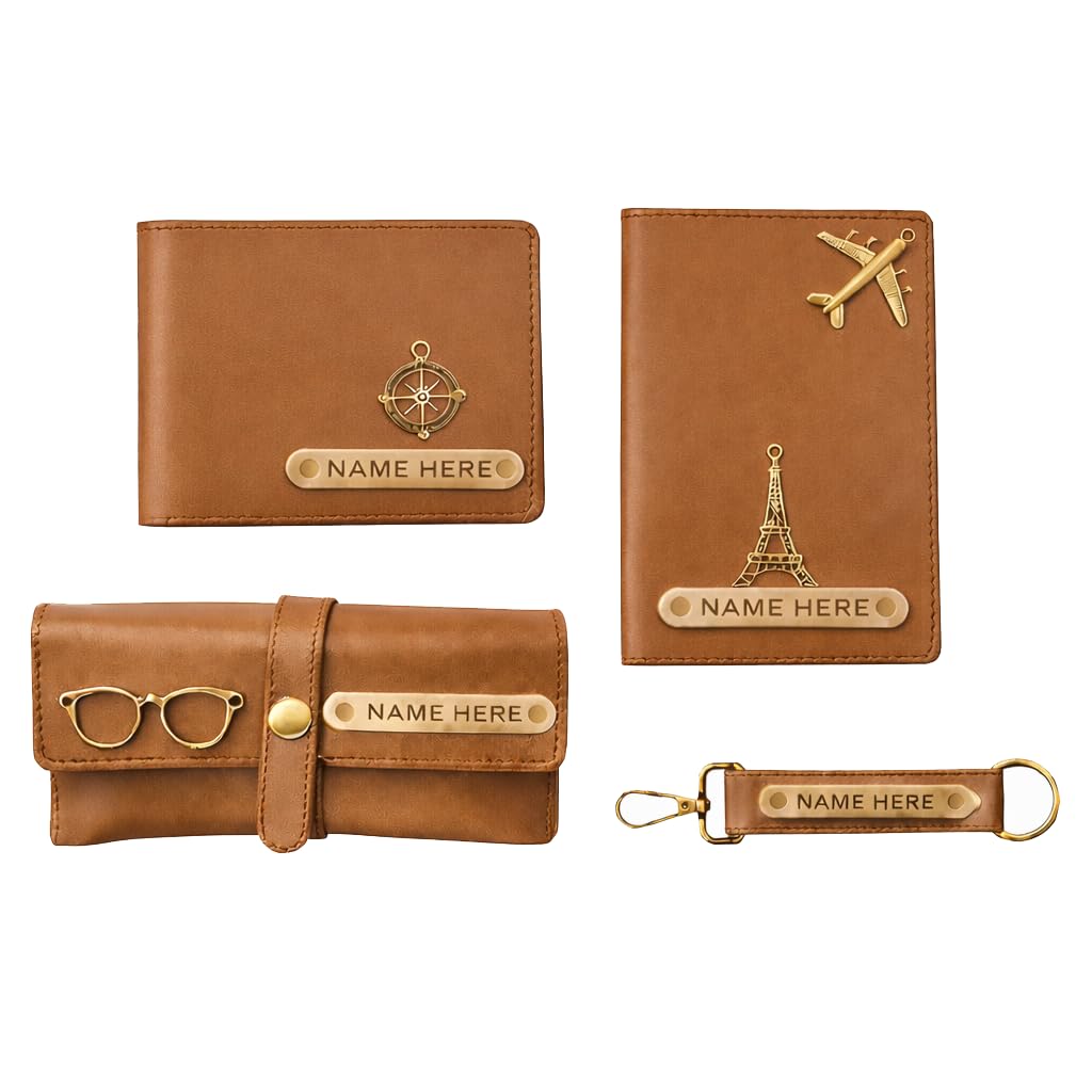 scpmarts create your desire SCPmarts Personalised Gift for Man Custom Name Wallet Accessories Combo Set for Husband Boyfriend Father (Tan Brown)-picture-27