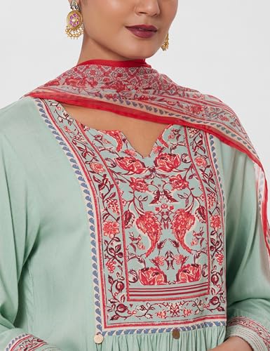 Image of BIBA Women Rayon Viscose Gathered Solid Suit Set