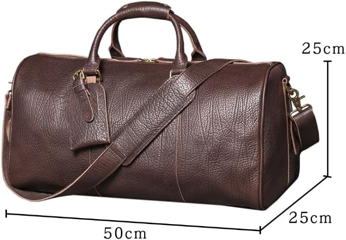 Men's Hand Held Fitness Bag Cowhide Single Shoulder Cross Body Strap with Shoe Pocket for Business Trips Travel