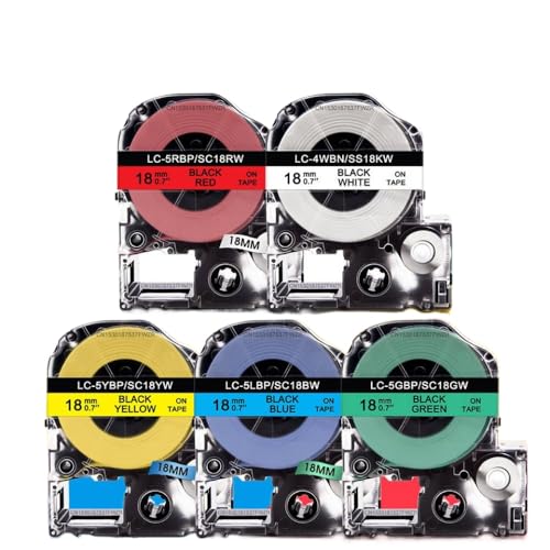 5PK 10PK 18 �~�����[�g�� SS18KW �ƌ݊��� Espon ���x���e�[�v ST18KW SC18RW SC18YW SC18BW SC18GW LabelWorks LW-400 LW-600P �v�����^(5PK Mixed Color)