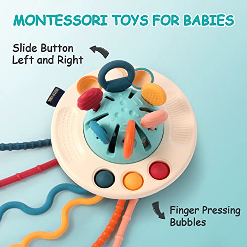 Hooku Montessori Toys For 1 Year Old, Sensory Toys For Toddlers 1-3, Montessori Ufo Silicone Pulling Toy, Fine Motor Toys, Baby Travel Toys, Toddler Infant Baby Girl Boy Gifts #TOP2