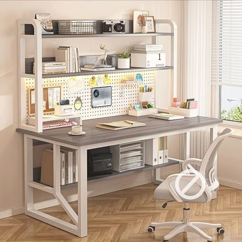 【コンパクトデスク】 子供用学習机 収納ボード付き 幅広 大人も使える 高さ調整可能 安全丸角 デスク (ホワイト/木目)椅子は付きません(Bペグボード,140x50x74cm)