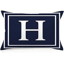 Mousus Geometric Pattern Initial Letter Rectangle Pillow Covers, Letter H Navy Blue Monogram Lumbar Cushion Cover Pillowcase for Sofa Couch Bed 12 X 20 Inch