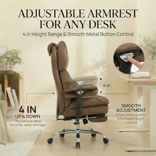 Image of Efomao Big & Tall Desk Chair, Wide Executive Office Chair with Footrest Brown