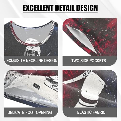 ALAZA Cute Color Ice Hockey Player Pajamas Set Short Sleeve Cotton Sleepwear Summer Pjs 2 Piece 5-14Y4