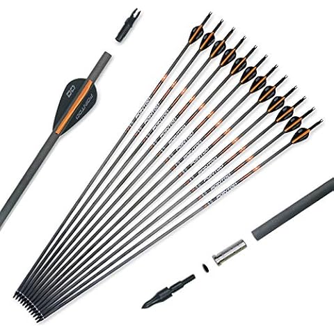 Pointdo 100% Carbon Arrow Practice Hunting Arrows with Removable Tips for Compound & Recurve Bow(Pack of 12) (Black Orange) Cover