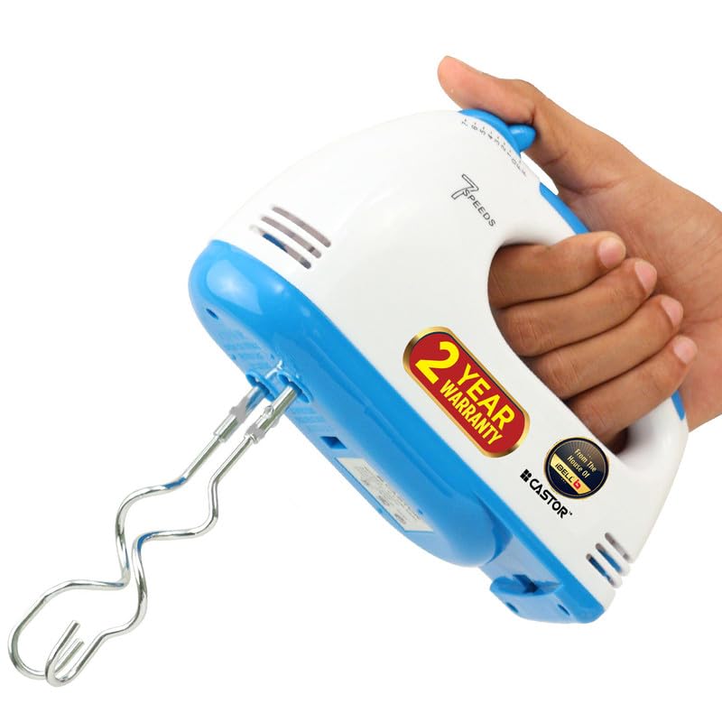 iBELL Castor HM300L Hand Mixer Beater Blender Electric Cream Maker for Cakes with Base 7 Speed Control and 2 stainless Steel Beaters, 2 Dough Hooks (White) 250 Watts-image-42
