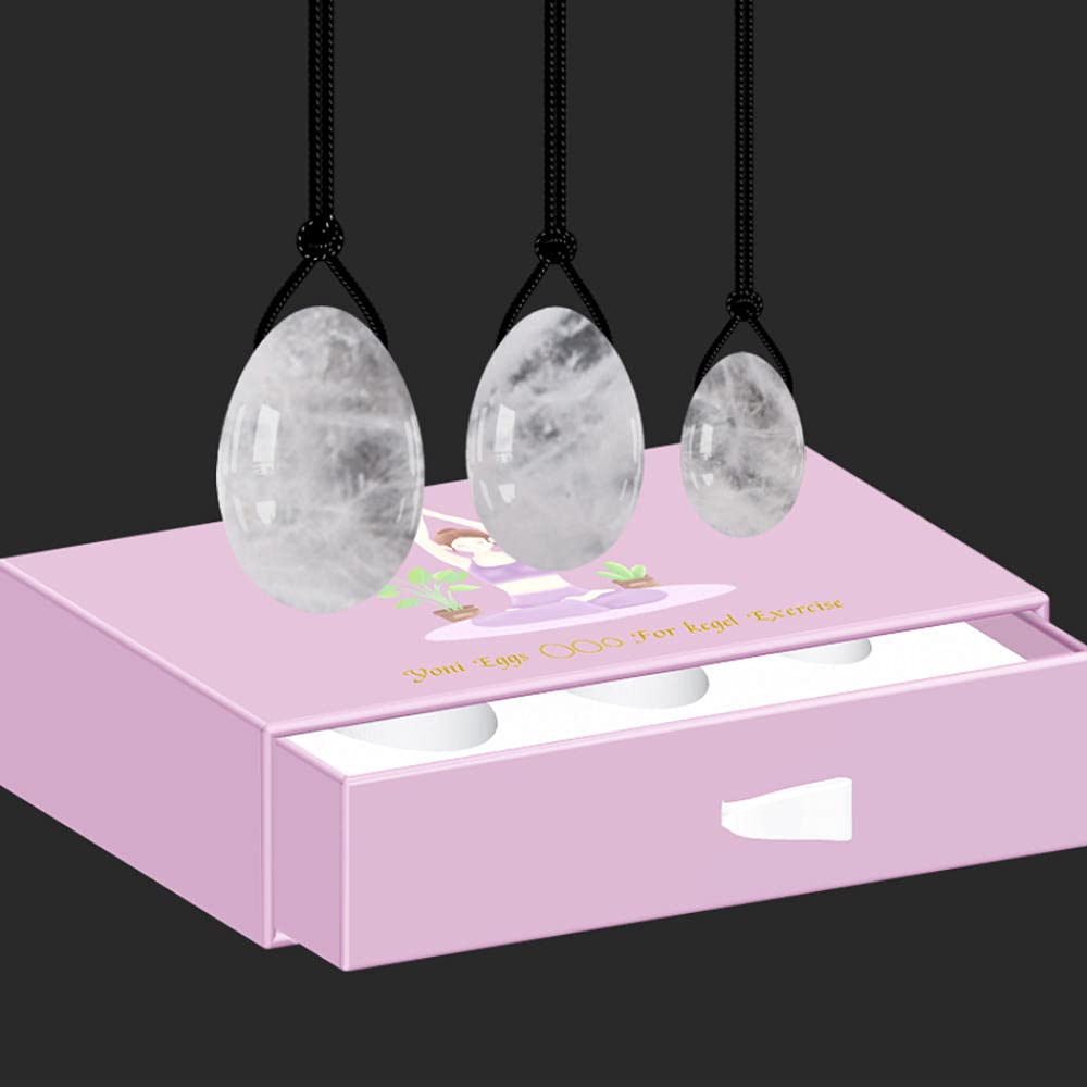 Natural Rock Quartz Yoni Oeufs Ensemble Kegel Exercice Ben Wa Ball Fored et Indillou-Oeuf percé avec boîte