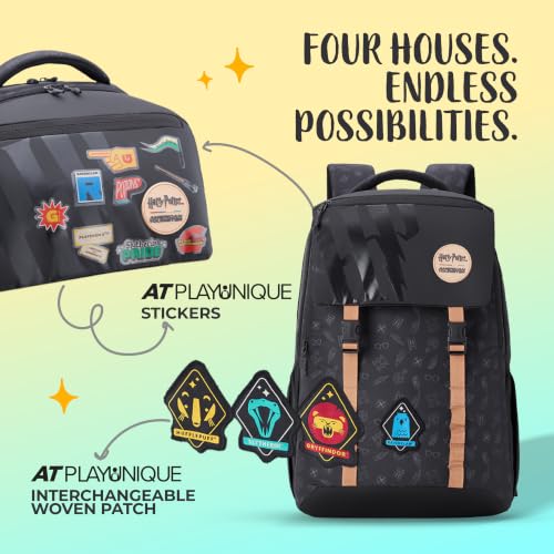 Image of Harry Potter x American Tourister Hogwarts Backpack | 3 Compartments | AT Interchangeable Badges & Playful Stickers | Rain Cover | 35L Bag for Women & Men | Jet Black | 1 Year Global Warranty