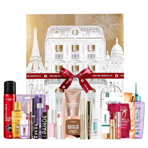 L'Oréal Paris Gift Set, 24 Beauty Iconic Makeup, Skincare & Haircare Favourites, Giftset with Mascara, Lip Gloss, Lipstick, Skin & Hair Essentials, Worth Over £240