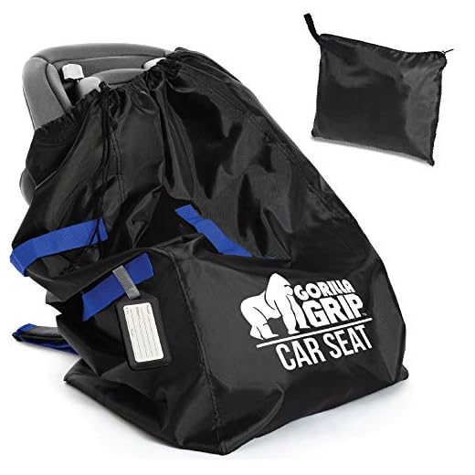 Gorilla Grip Car Seat Bag Backpack with Pouch, Free Luggage Tag, Universal Size Airplane Travel Bags Fits Most Carseats, Adjustable Padded Straps, Gate Check, Flying with Baby, Easy Carry, Blue Straps