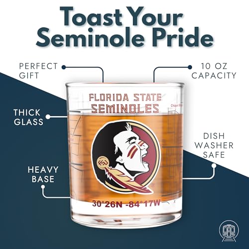 Image of Greenline Goods - Florida State University Seminoles College Whiskey Glasses (Set of 2), 10 oz - Full-Color Logo + Campus Map