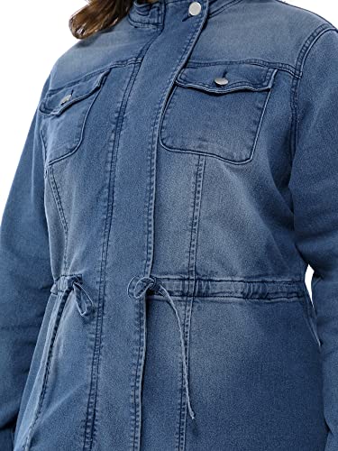 Agnes Orinda A18100800UX0198 Women'S Plus Size Denim Jacket Stretch Stand Collar Zip Drawstring Jean Jackets 2024 3X Blue thumb #5
