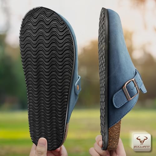 Image of BULLIANT Women Clogs-Fleece-Lined Suede Mules Slippers Nurse Shoes Unisex-Memory Foam Arch Support Cork-Footbed
