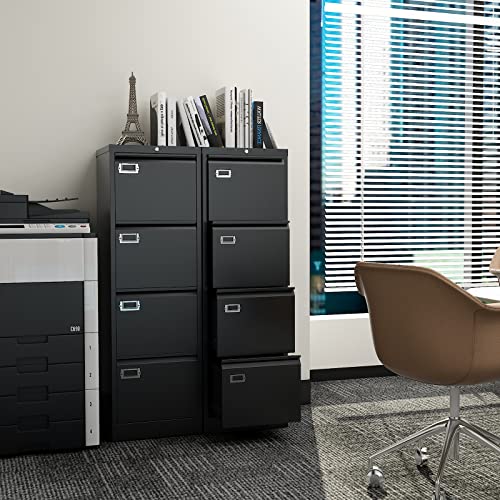 Bynsoe 4 Drawer File Cabinet With Lock Metal Vertical File Cabinet Office Home Vertical File Cabinet For A4 Legal/Letter Size Wide File Cabinet Locked,Assembly Required (Black, 4 Drawers- Vertical) #TOP1