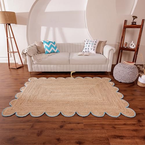 Alfombra de yute natural 91x61 cm hecha a mano miniatura 2