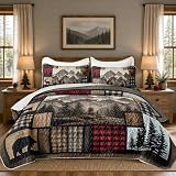 HOSIMA Forest Hunting Plaid Patchwork Quilt Queen Size with 2 Pillowcases.