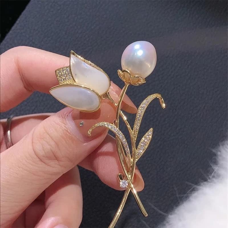 Broches de fleurs de tulipes blanches avec strass et perles anti-chute