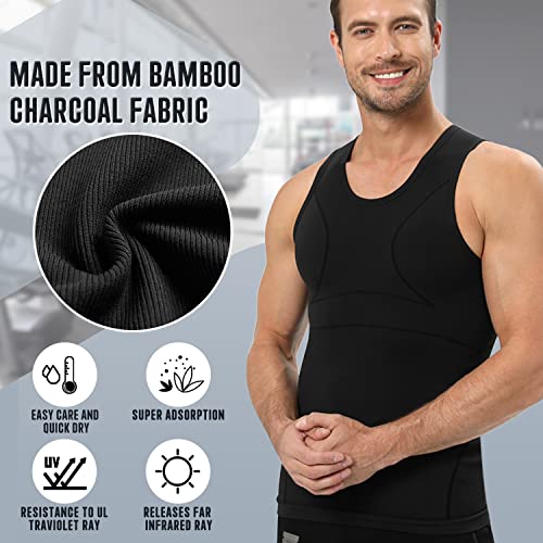 Podfan Gynecomastia Mens Compression Shirt, Slimming Tank Top, Men Body Shaper Vest, Tummy Control Undershirts(Black+White,3X-Large) #TOP3