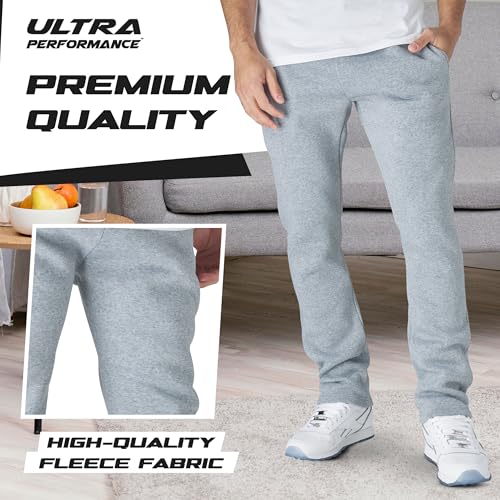 Ultra Performance 3 Pack Mens Fleece Wide Leg Sweatpants with Pockets, Open Bottom Workout Sweatpants for Men4