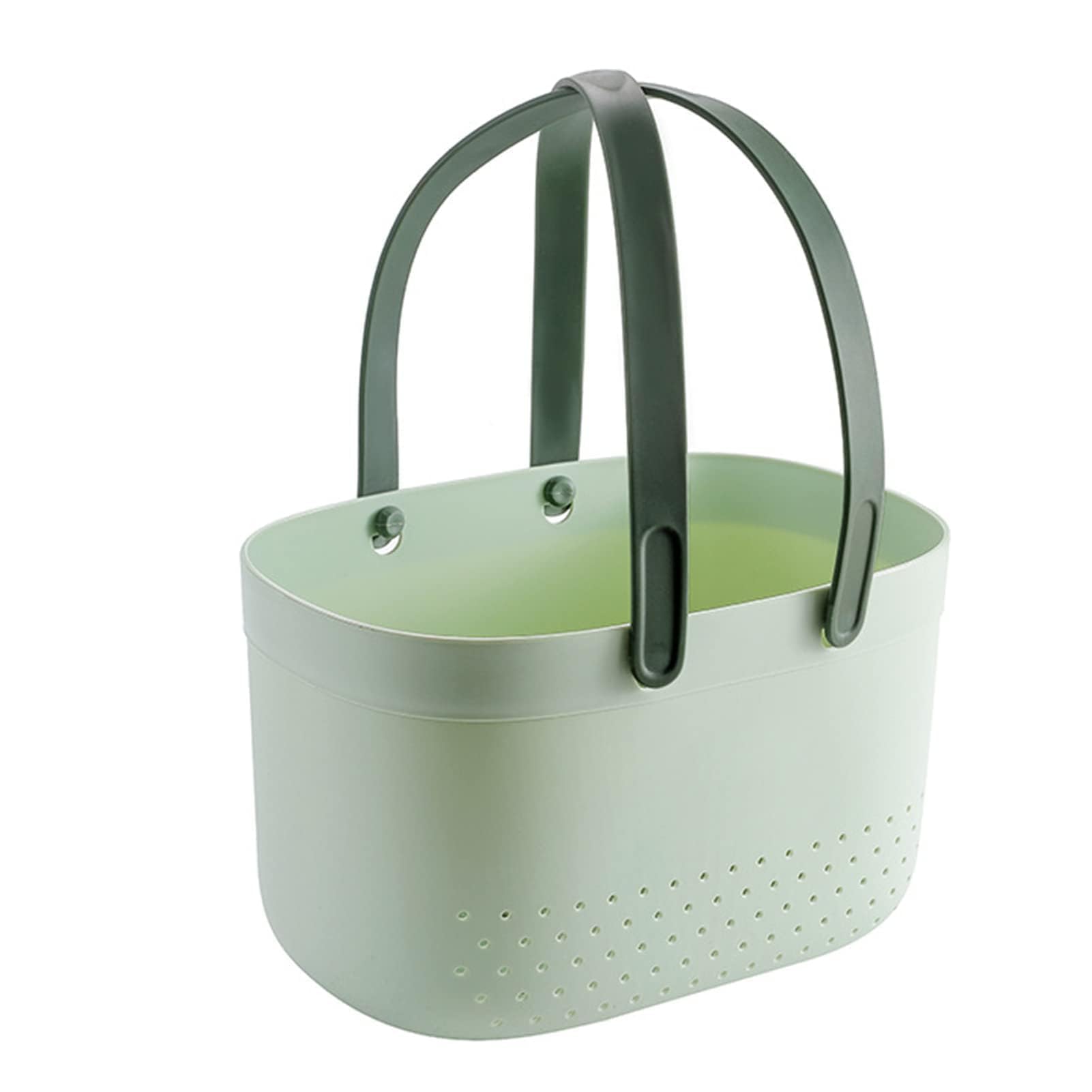 Panier de douche vert avec poignée et trous de ventilation pour rangement de salle de bain
