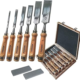 Hawerk Chisel Set for Wood | 6 chisels + 2 whetstones + case from Hawerk - chisel set for beginners and professionals - wood chisel set for woodwork