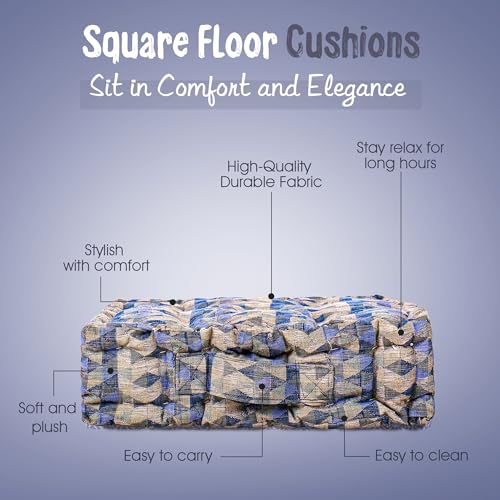 Image of Quilted Woven Grey Floor Cushion 60x60x10 cm with Cotton Filler Large Size for Seating, Patio Seat, Meditation, Yoga, Pooja, Guests, Living Room, Bedroom 24x24x4 Inch - Shiny Triangle