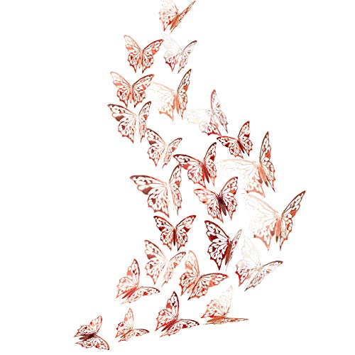 Kit de stickers muraux 3D amovibles en forme de papillon doré rose scintillant pour la maison, le salon, la chambre à coucher, les gâteaux, les fêtes d'anniversaire, les décorations de table Cover