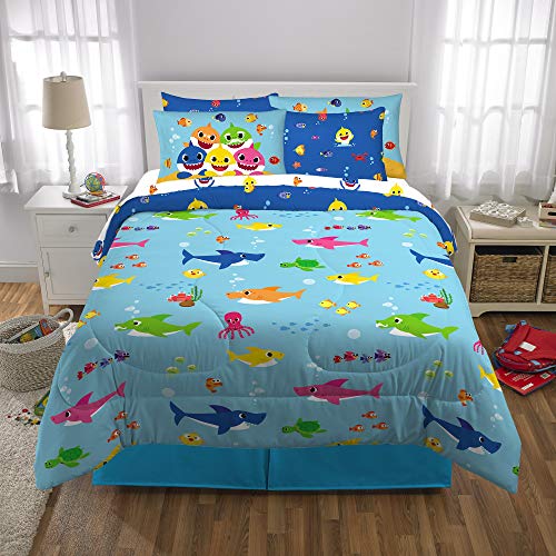 Image of Franco Kids Bedding Super Soft Comforter and Sheet Set with Sham, 7 Piece Full Size, Baby Shark
