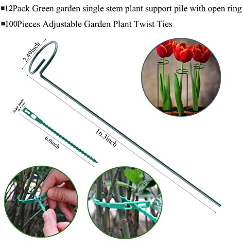12 Pack Plant Stake Support, Garden Single Stem Support Stake Plant Cage Support Rings, Single Stem Plant Support Stakes, For Tomatoes, Peony, Lily, Rose, Flowers Amaryllis #TOP1