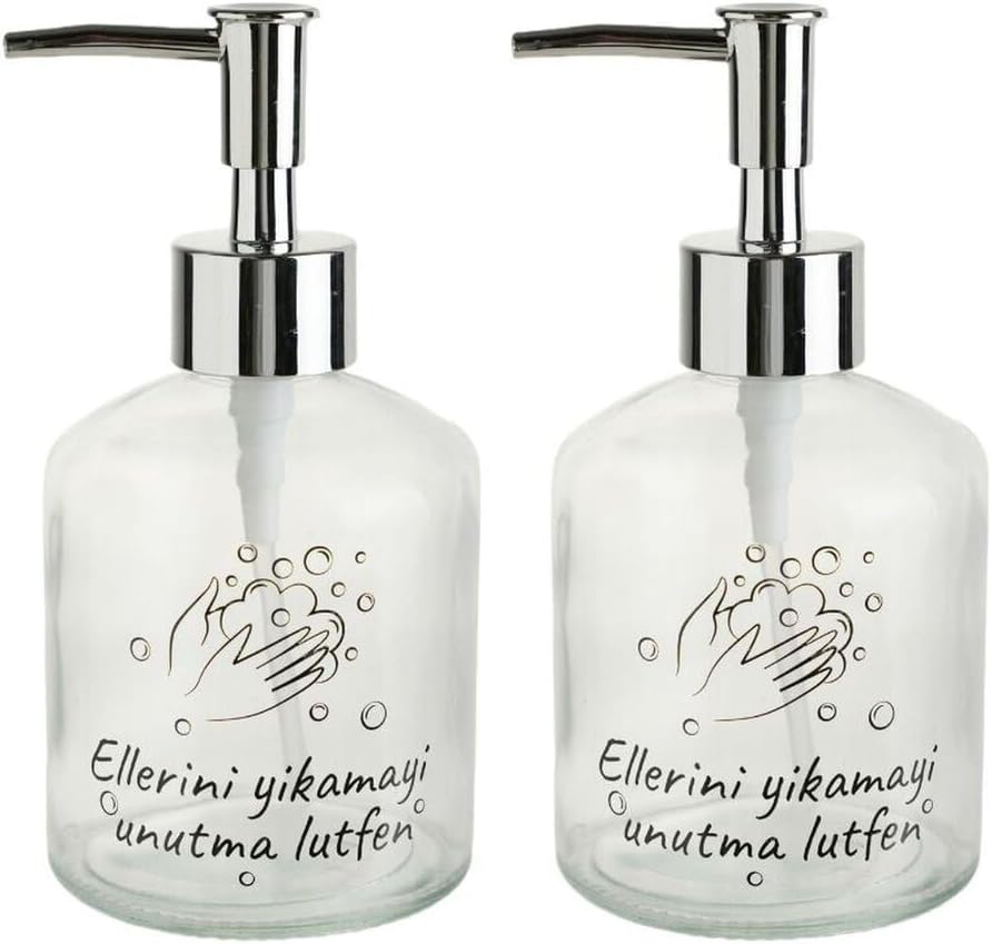 Sia 2 Adet Cam Sivi Sabunluk,Lütfen Yazili 300Ml Banyo Seti 7,6X15,5Cm