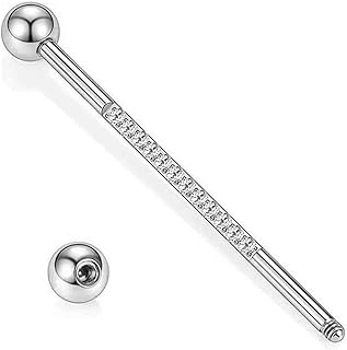 Industrial Bar Piercing Jewelry 16G Surgical Steel Industrial Piercing Barbell Earring for Women Men with CZ Body Piercing Cartilage Earring Jewelry 1 1/2 Inch 38mm