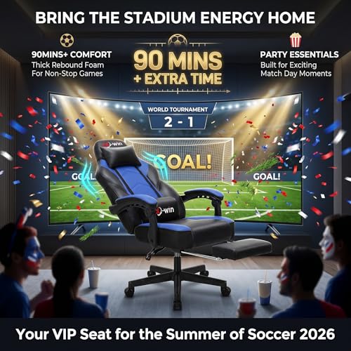 Image of DL-win Gaming Chairs for Adults, Computer Chair with Footrest and Ergonomic High Back, Big and Tall Gamer Chairs with Massage Lumbar Support, 360 Swivel Height Adjustable Gaming Chair, Blue