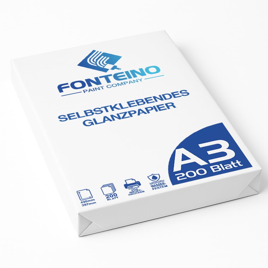 Selbstklebendes Glanzpapier A3 (420 x 297 mm) – 200 Blatt, Hochglänzende Selbstklebefolie für Drucker, Etiketten & Bastelprojekte